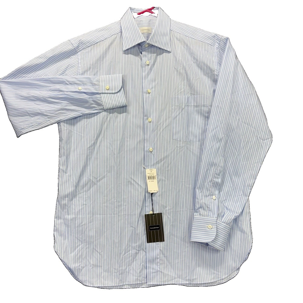 Ermenegildo Zegna Dress Shirt Mens 16.5 Comfort Fit‎ Blue/white Striped NEW